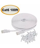 Cat6 Ethernet Cable 100 FT Flat White With Clips Jadaol? Network Cable T... - $363.02 MXN