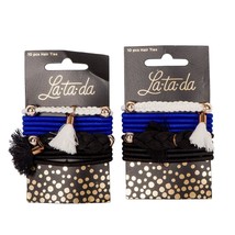 La Ta Da Hair Ties Set 2 20 Pcs Blue White Black Tassel Stocking Stuffer Gift - £7.01 GBP