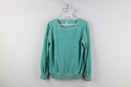 Vintage 70s Streetwear Womens Large Distressed Blank Velour Sweater Teal... - $553.69 MXN