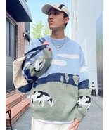 Trendy Tron Hypemode Men Tree Cloud Pattern Sweater , Drop Shoulder Bagg... - $39.00