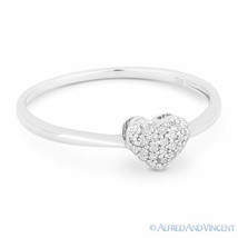 0.08ct Round Cut Diamond Pave Heart Charm 14k White Gold Right-Hand Promise Ring - £267.41 GBP