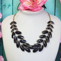 Black Lucite Gold Tone Link Fashion Bib Necklace - $16.95