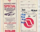Northwest Orient Airlines Ticket Jacket &amp; Ticket 1977 - $17.82