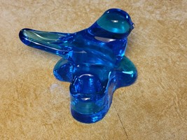 Signed RON RAY Bluebird of Happiness Cobalt Blue Art Glass Candle Holder 1991 - £23.52 GBP
