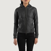 Luna Black Hooded Leather Bomber Jacket - $139.00