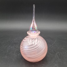 Large Round Pink &amp; White Rolling Swirl Glass Perfume Bottle Iridescent T... - £23.29 GBP