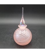 Large Round Pink &amp; White Rolling Swirl Glass Perfume Bottle Iridescent T... - £23.35 GBP