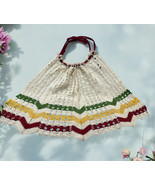 Vintage Crochet half apron - cream, green, red, yellow stripes cottage core - $376.14 MXN