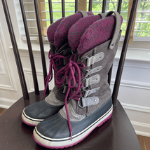 Sorel Joan of Arctic Knit Shale Winter Boots 8 Leather Waterproof Purple... - $61.20