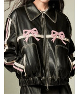 Bow Y2k Motorcycle PU Leather Jacket For Women Fashion Zipper Polo-neck ... - €148,10 EUR+