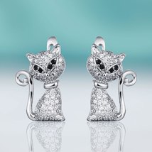 Creative Design Cat Shape Cubic Zirconia Stud Earrings Gold Silver Color Plated  - £11.19 GBP