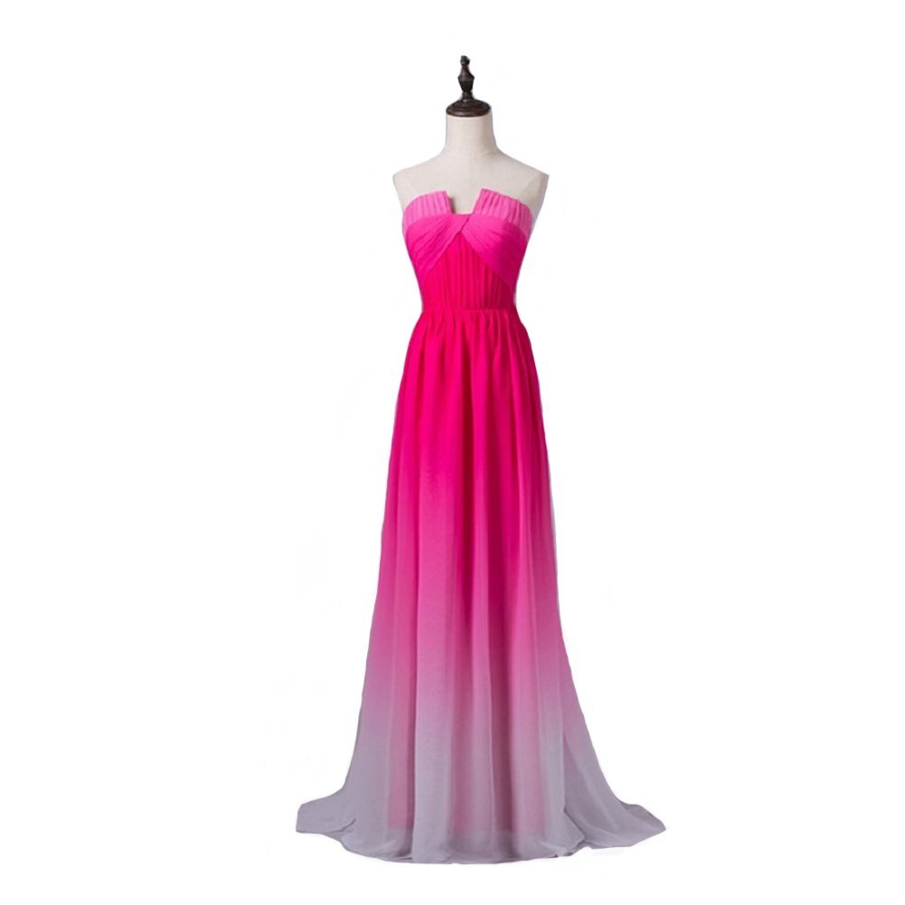Kivary Sweetheart Ruched A Line Chiffon Sweep Train Gradient Prom Evening Dresse