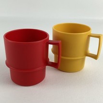 Tupperware Coffee Mugs Stackable Cups 1312 Vintage Lot Yellow Red Drinkware - $21.73