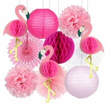 Tropical Party Decorations Pink Flamingo Party Supplies Pom Poms Paper Flowers T - £25.72 GBP