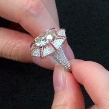 4Ct Lab Created VVS1 Diamond Halo Design Engagement Ring 14K White Gold Finish - £67.25 GBP