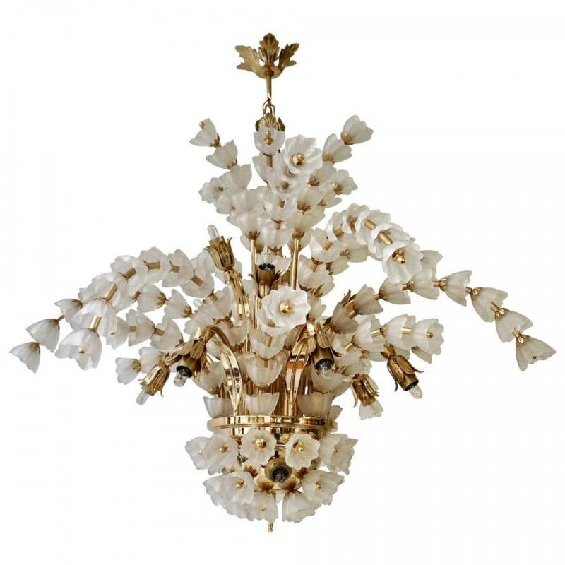 Primary image for WM2153 Huge Italian Chandelier in Brass with 160 Murano Glass Flowers