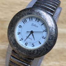 Vintage Sutton Lady Silver White Japan Movt Stretch Analog Quartz Watch~New Batt - £12.08 GBP