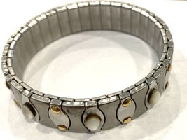 Vintage CP Stainless Steel Expanding Bracelet, Moonstone &amp; 18K Gold Accents - £60.74 GBP