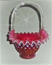 Vintage Fenton Collectible Cranberry Red &amp; Opalcent Color Glass with Hob... - £107.50 GBP