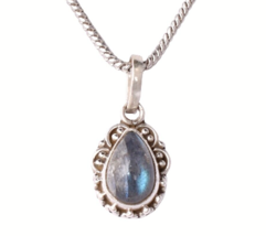 925 Argent Sterling Labradorite Pierre Précieuse Main Pendentif Femme Elle - £32.31 GBP