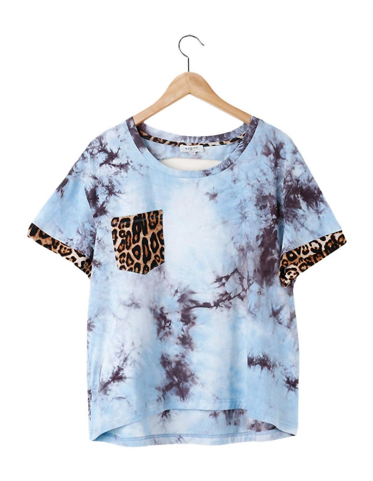 Umgee Tie Dye &amp; Leopard Top Sky - $47.00