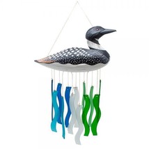 Loon Bird Wood Wavy Glass Windchimes Gift Essentials New Indonesia - $39.55