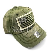 American Flag Cap Vintage Distressed Army/Olive Green One size fits most - $19.95