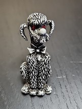 Vintage 1960s Poodle Pin Brooch Black White Antiqued Red RHinestone Eyes... - $30.72
