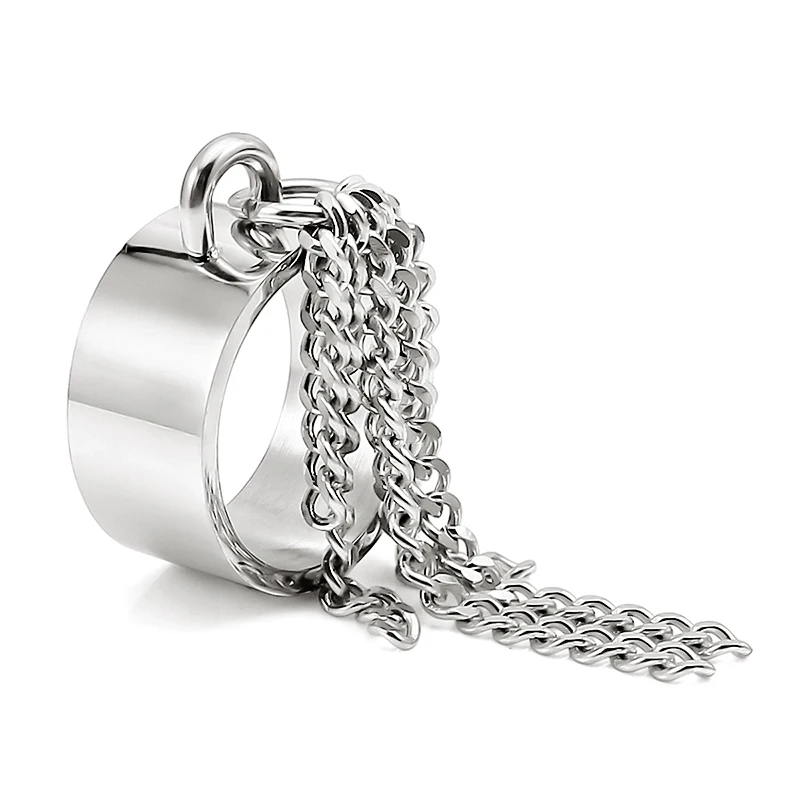 Retro Punk Exaggerated 316L Stainless Steel 10MM Wide Ring Chain Tassel ... - $22.84