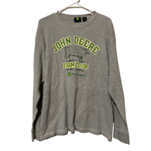 John Deere Farm Co-Op Mens Graphic T-Shirt Gray Long Sleeve Crew Neck Cow Logo L - £13.40 GBP