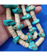 NATIVE VINTAGE SANTO DOMINGO TURQUOISE WHITE SHELL STERLING SILVER NECKL... - $3,024.89 CAD