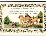 Whitney 1921 Easter Greetings Postcard Chicks Carrying "Happy Love" Signs - $13.49
