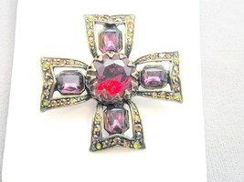 Vintage Heavily Jeweled Maltese Cross Pin Pendant Colorful - $29.99