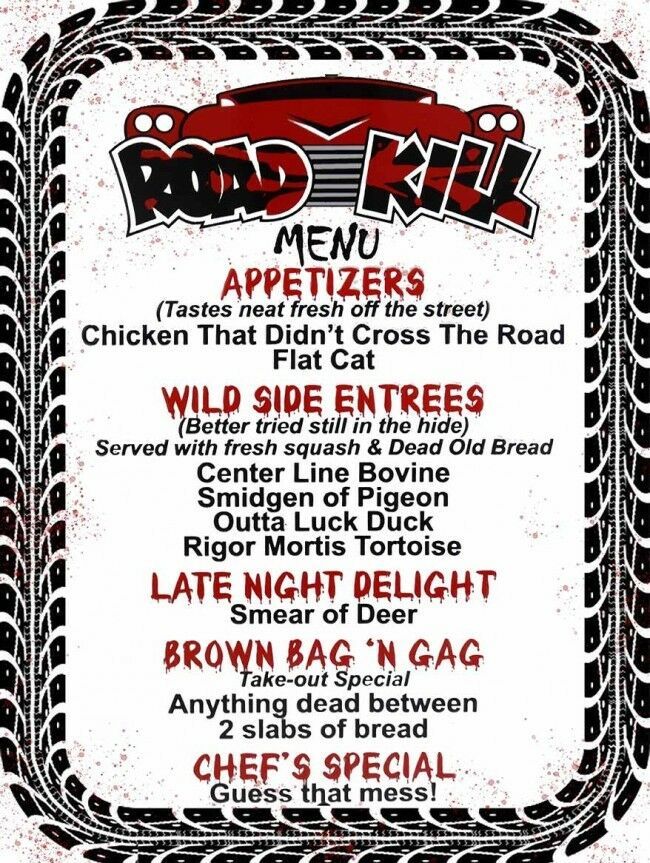 Roadkill Sign Road Kill Cafe Dining Diner Menu Metal Sign - Merchandise & Memorabilia