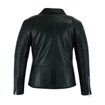 Black Armored Motorbike Leather Motorcycle Jacket Biker Style Lapel Design - $219.99