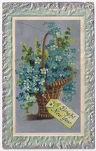 Postcard Embossed A Bright New Year Basket Full Of Forget Me Nots - £3.10 GBP