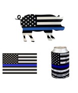 Thin Blue Line Flag Reflective Decal Sticker Can Cooler Pig USA Police - £7.49 GBP