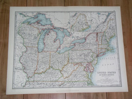 1907 Antique Map Of Ne Usa / Great Lakes Michigan New York Ontario Canada - £23.12 GBP
