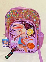 Space Jam A New Legacy Looney Tunes Backpack Lola &amp; Tweety Purple Sequin 17 inch - £19.93 GBP