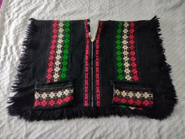 old black  Poncho cape Argentina   100 Cotton  rustic(Canada) - $32.95