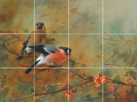 Bullfinches pyrus Japonica birds cherry blossom ceramic tile mural backsplash - £47.47 GBP+