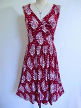 Lands End Crossover Wrap Sailboat Dress XS Red Wht Fit Flare Summer Stre... - $22.99