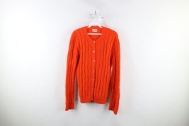 Vtg 60s 70s Streetwear Womens L Chunky Cable Knit Cardigan Sweater Orange USA - £47.44 GBP