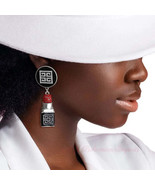 Silver Greek Key 3D Lipstick Charm Earrings - £17.23 GBP
