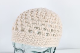 NOS Vintage 70s Streetwear Lace Crochet Knit Beanie Hat Off White Womens OS - £31.51 GBP
