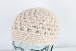 NOS Vintage 70s Streetwear Lace Crochet Knit Beanie Hat Off White Womens OS - £31.24 GBP