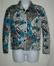Napa Valley Misses SMALL Blouse Turquoise Aqua Black Reversible Puckered... - $11.00