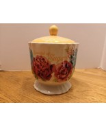 Pioneer Woman Sugar Bowl Multi Color Floral Scalloped Edge Yellow Lid - $18.81