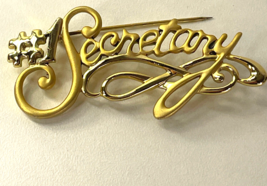 #1 Secretary Vintage Brooch Gold-Tone Cursive Writing Jewelry Brooch Pin - $4.85