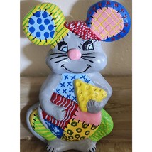 Vintage Chalkware Plaster Mouse W/ Cheese Wall Plaque Handpainted Patchwork - $218.38 MXN